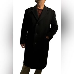 Vintage 80s Austin Arnold Men’s Wool Cashmere Overcoat Black L/XL Classic Coat
